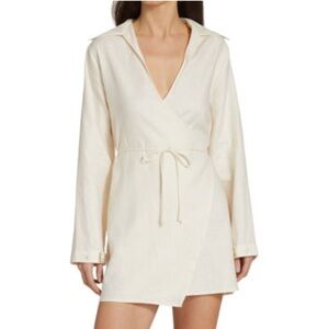 Matthew Bruch Wrap Spread Collar 100% Linen Cream Mini Dress Size 1/XS